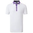Footjoy Men's Pique Tossed Tulips Trim Golf Shirt - White/Violet
