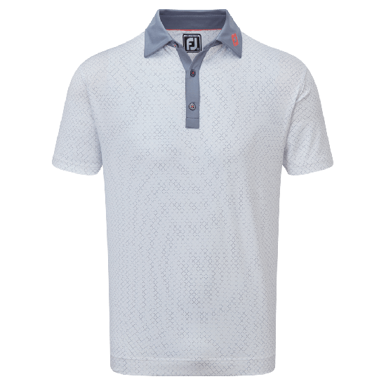 Footjoy Men's Dmnd Dot Print Lisle Golf Shirt - White/Graphite