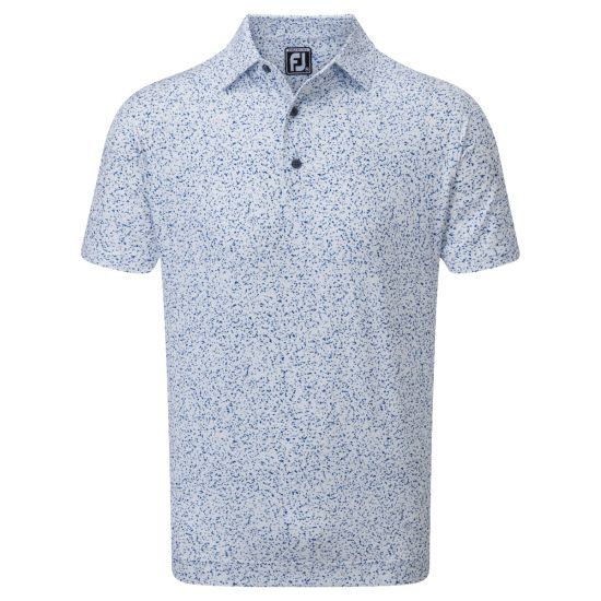 Footjoy Men's Granite Print Lisle Golf Shirt - White/Blue/Dark Grey 