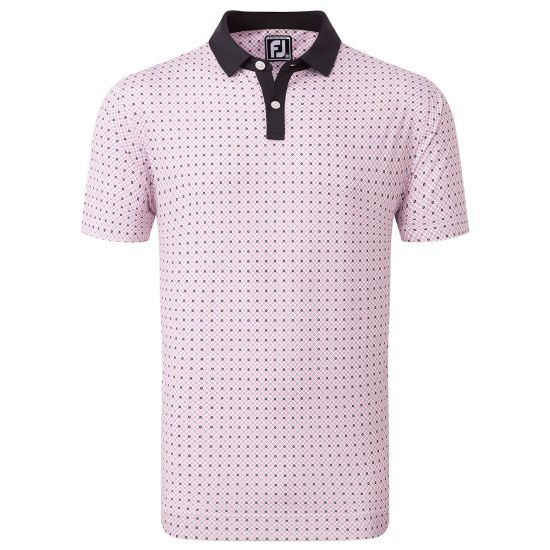Footjoy Men's Lisle Circle Print Golf Shirt - Black/Orchard/White