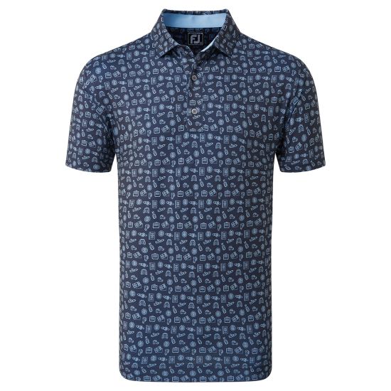 Footjoy Men's Lisle Travel Print Golf Shirt - Navy/True Blue