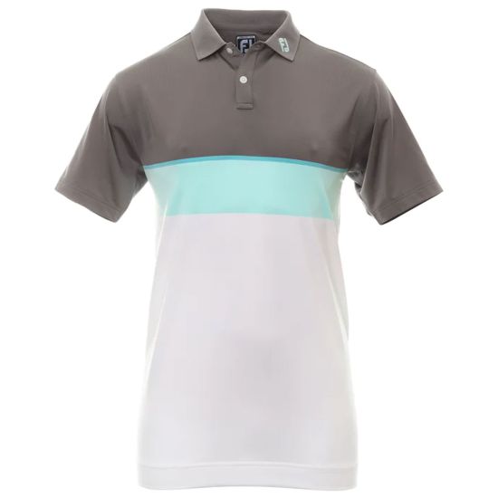 Footjoy Men's Lisle Colour Theory Golf Shirt - Lava/Maui Blue/Aqua Surf/White