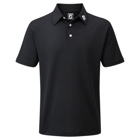 Footjoy Stretch Pique Solid Short Sleeve Golf Shirt - Black