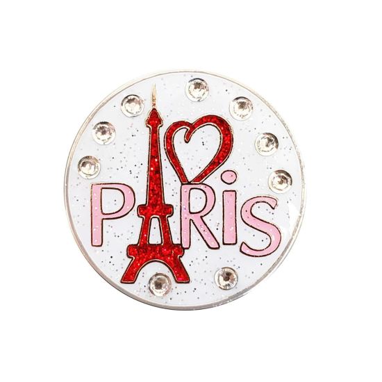 Navika I Love Paris Ball Marker Adorned With Crystals From Swarovzki- With Hat Clip