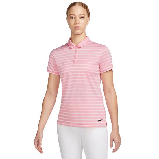 Nike Women's Dri-FIT Victory Short Sleeve Striped Golf Polo - Medium Soft Pink/Black