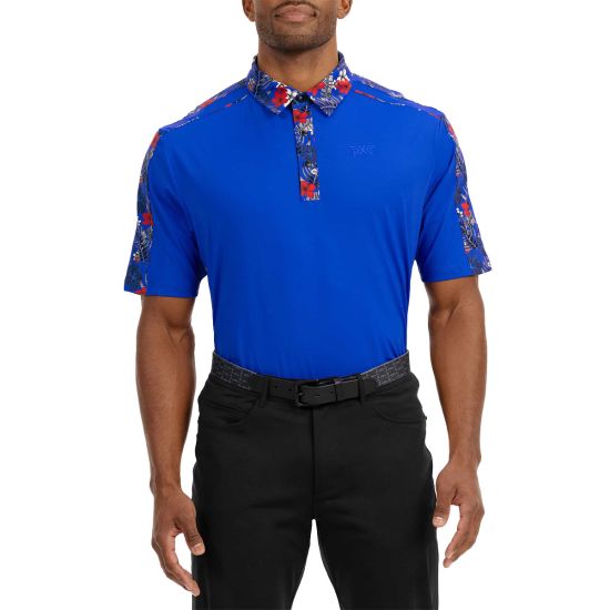 PXG Men's Athletic Fit Short Sleeve Aloha 24 Polo Shirt - Blue
