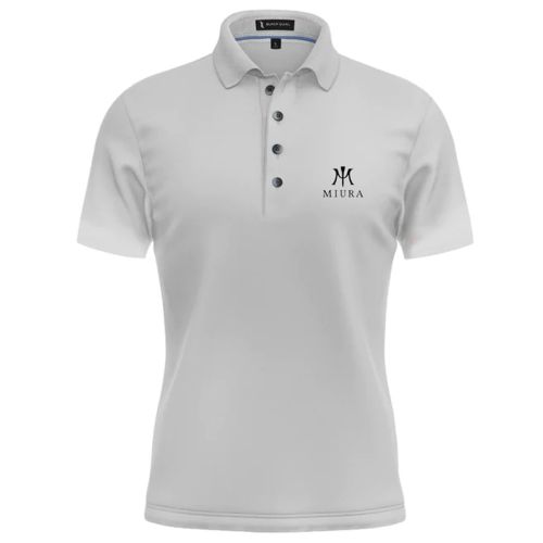 Miura Men's Black Ouail Wharton M Logo Golf Polo - White