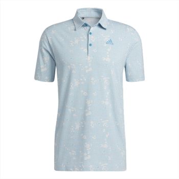 Adidas Men's Night Camo-Print Primegreen Golf Polo Shirt - Grey Heathered/Sonic Aqua