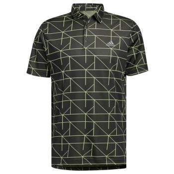 Adidas Men's Jacquard Polo Golf Shirt - Black/Pulse Lime