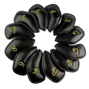 Craftsman Golf 12PCS Iron Headcover (3-9,AW,SW,PW,LW,LW) - Black/Gold