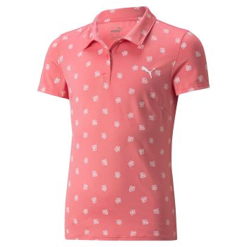 Puma Girls Mattr Hibiscus Golf Polo Shirt - Rapture Rose