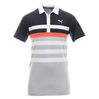 Puma Men's One Way Golf Polo Shirt - Navy Blazer/Hot Coral