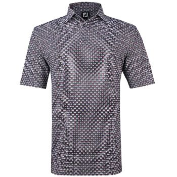 Footjoy Men's Lisle Half Moon Geo Golf Shirt - Black/White Orchid