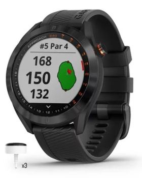 Garmin Approach S40 Golf GPS Watch - Black Stainless Steel With Black Band & Ct10 Bundle