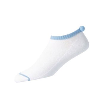 Footjoy Women's Prodry Light Weight Pom-Pom Socks - White/Light Blue