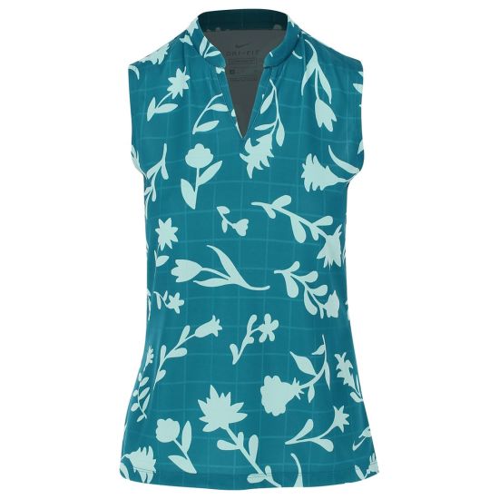 Nike Women's Breathe Floral Print Polo Shirt - Wind/Light Dew