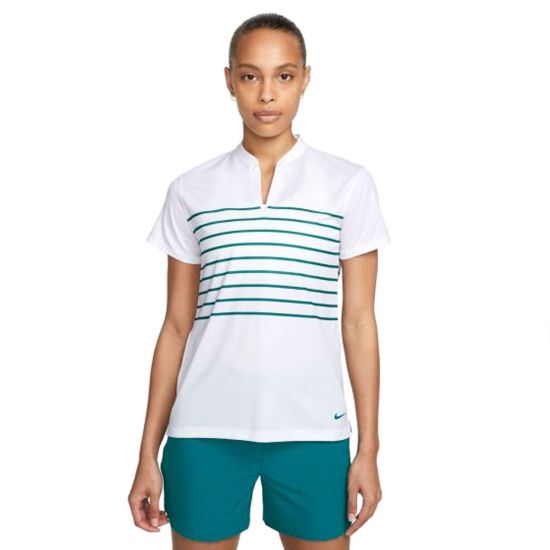 Nike Women's Dri-FIT Victory Stripe Golf Polo - White/Bright Spruce/Bright Spruce