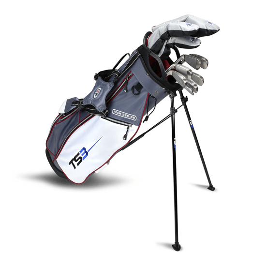 US Kids Golf TS3-60 10 Club V5 Combo Stand Bag Set - Grey/White/Maroon