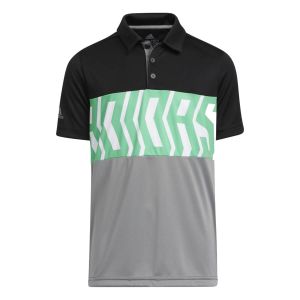 Adidas Boys Print Colorblock Golf Polo Shirt - Black/Semi Screaming Green