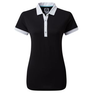 Footjoy Women's Pique Colour Block Golf Polo - Black
