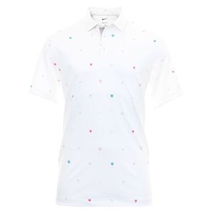 Nike Men's Dri-FIT Player Heritage Print Golf Polo - White/Brushed Silver