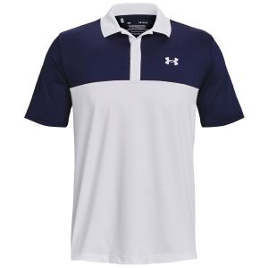 Under Armour Men's UA Performance 3.0 Colorblock Golf Polo - White/Midnight Navy